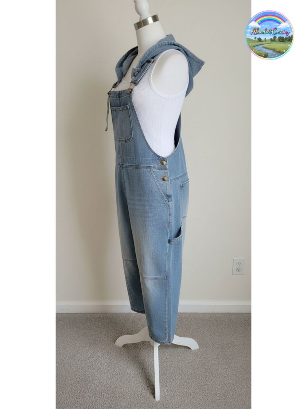 Loose Fit Barrel Denim Jumpsuit Cargo Overalls Crop Harem Jeans